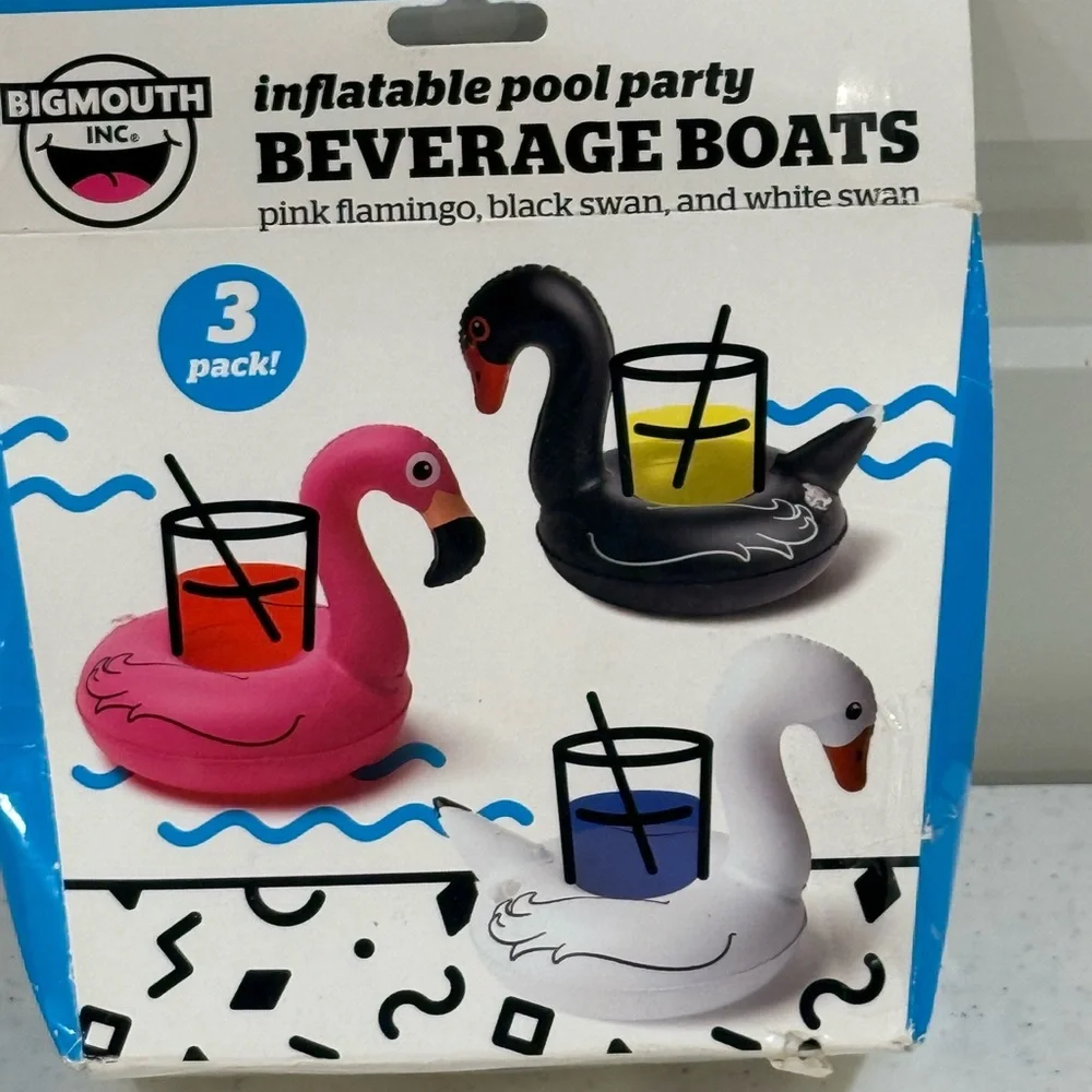 NEW Inflatable Pool Party Beverage Boats - Pink, Black, and White